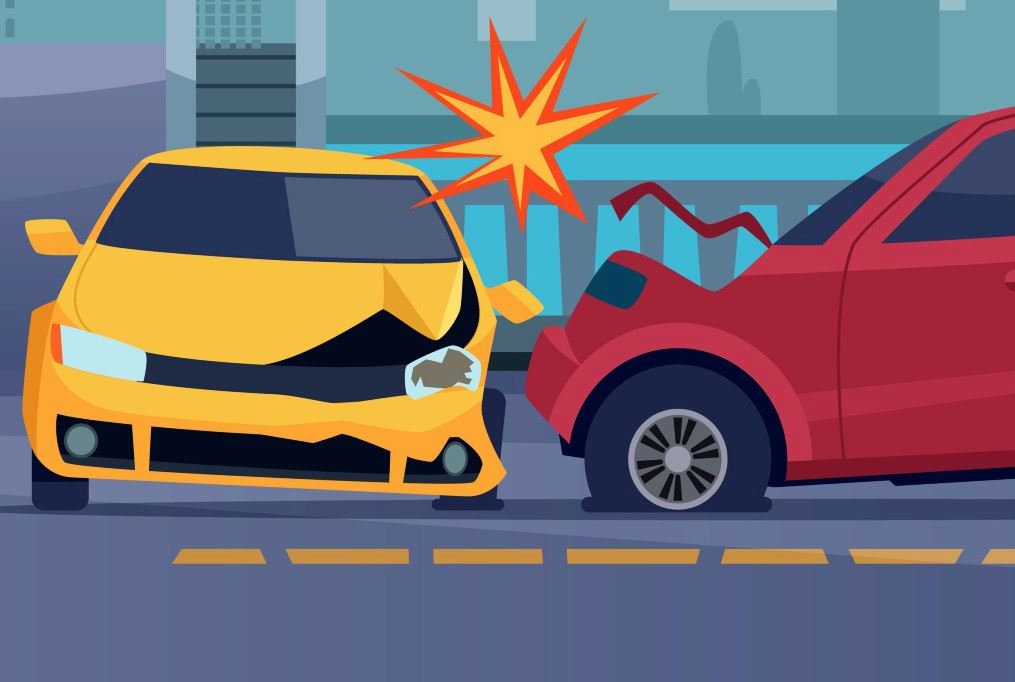 Cartoon drawing of car crash