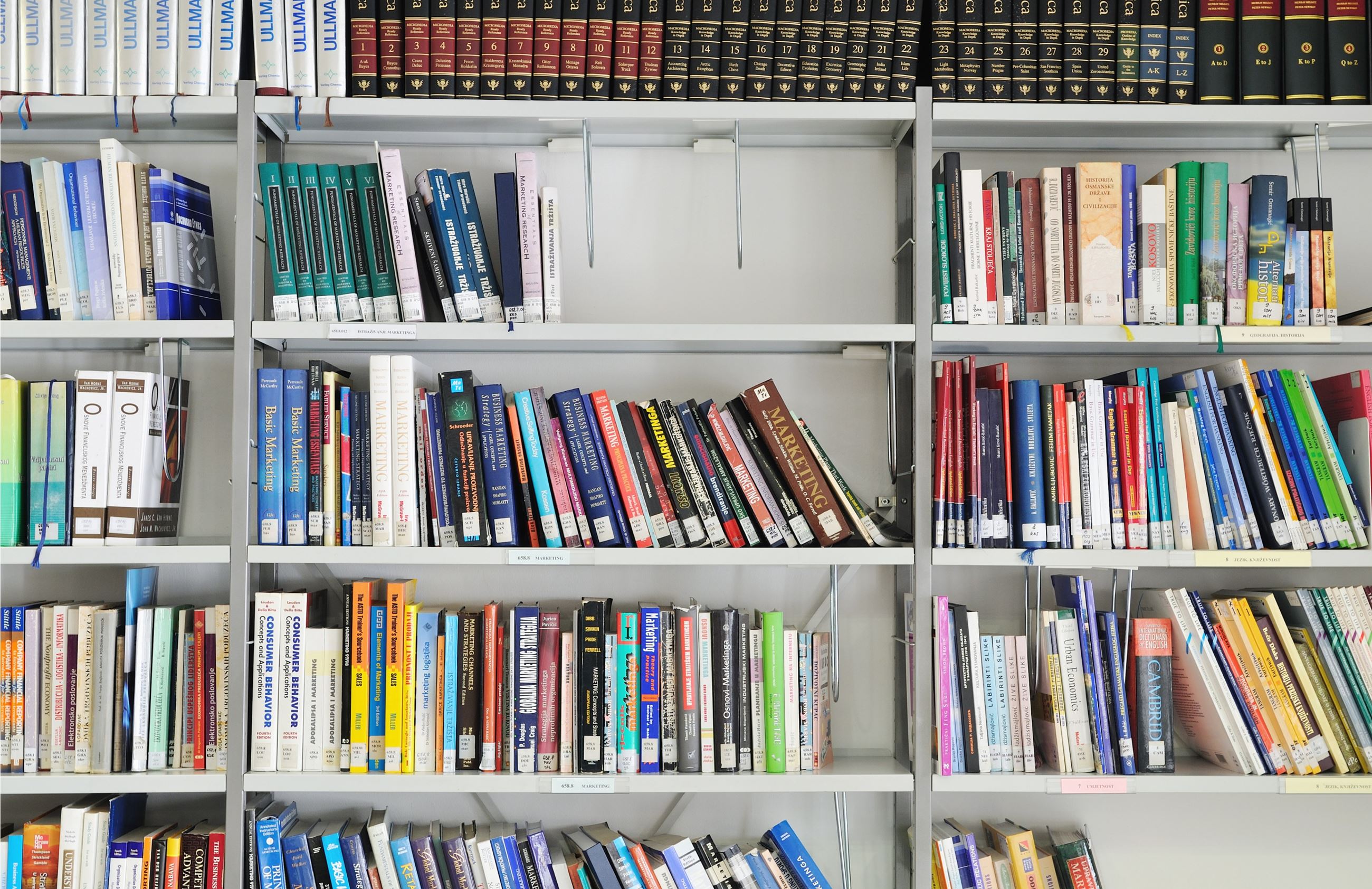 Shelves filled with library books
